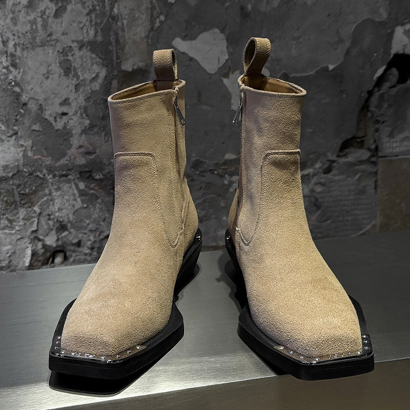 Men's High Square Toe Chelsea Zipper Fashionable Men's Martin Boots