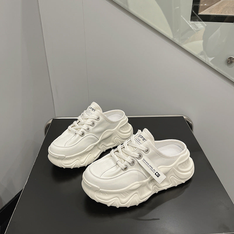 Women's Toe Half Outer Wear Spring Platform White Lazy Women's Casual Shoes