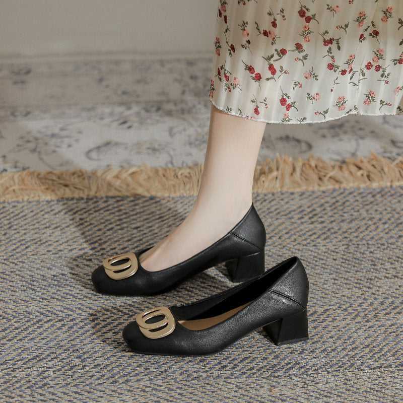 Women's Genuine Glove French Style Low-cut Square Toe Soft Women's Fashion Shoes