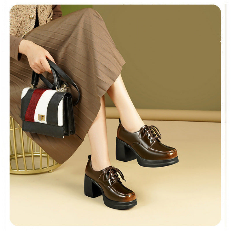 Women's Autumn Platform High Waterproof Genuine Bright British Women's Fashion Shoes