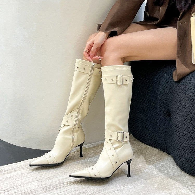 Women's Toe High Below The Knee Stiletto Tall Heels