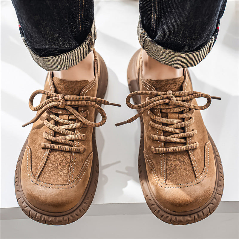 Men's Cowhide Large Toe Soft Bottom Wild Retro Fashion Trendy British Casual Shoes