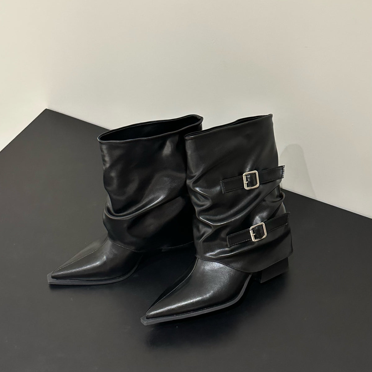 Women's Martin Pleated Middle Thick Slimming Pants Women's Leather Boots