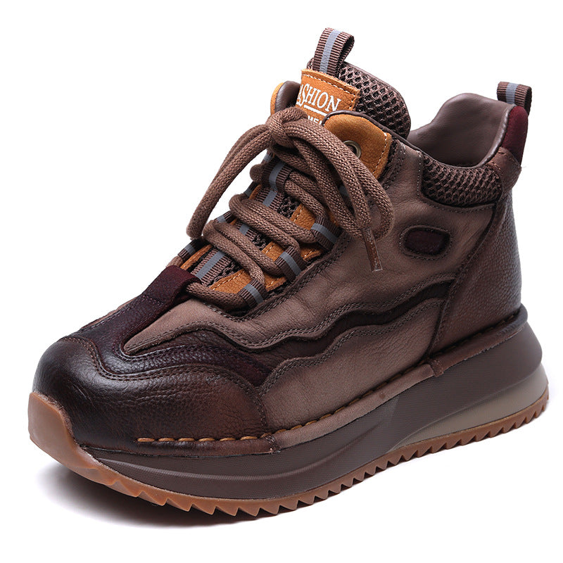 Women's Cowhide Retro Platform Autumn Versatile Color Sports Casual Shoes