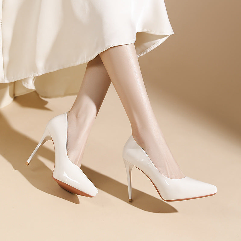 Women's Sexy Pointed Stiletto French Style Temperament Patent Women's Fashion Shoes