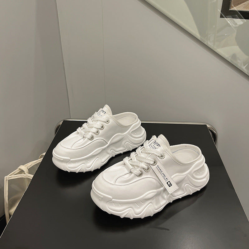Women's Toe Half Outer Wear Spring Platform White Lazy Women's Casual Shoes