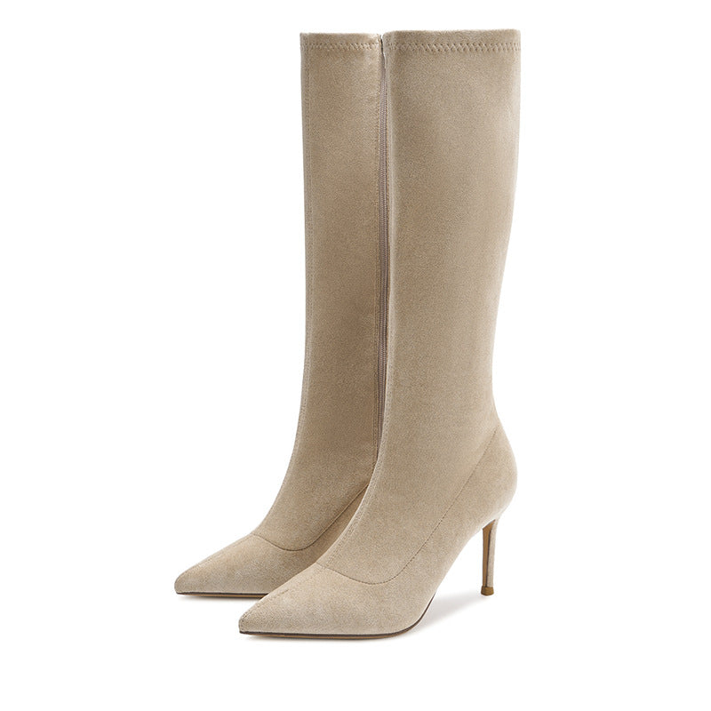 Women's Below The Knee High Pointed Stiletto Women's Leather Boots
