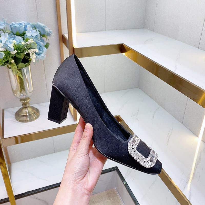 Women's Buckle Satin High Shallow Mouth Temperament Women's Fashion Shoes