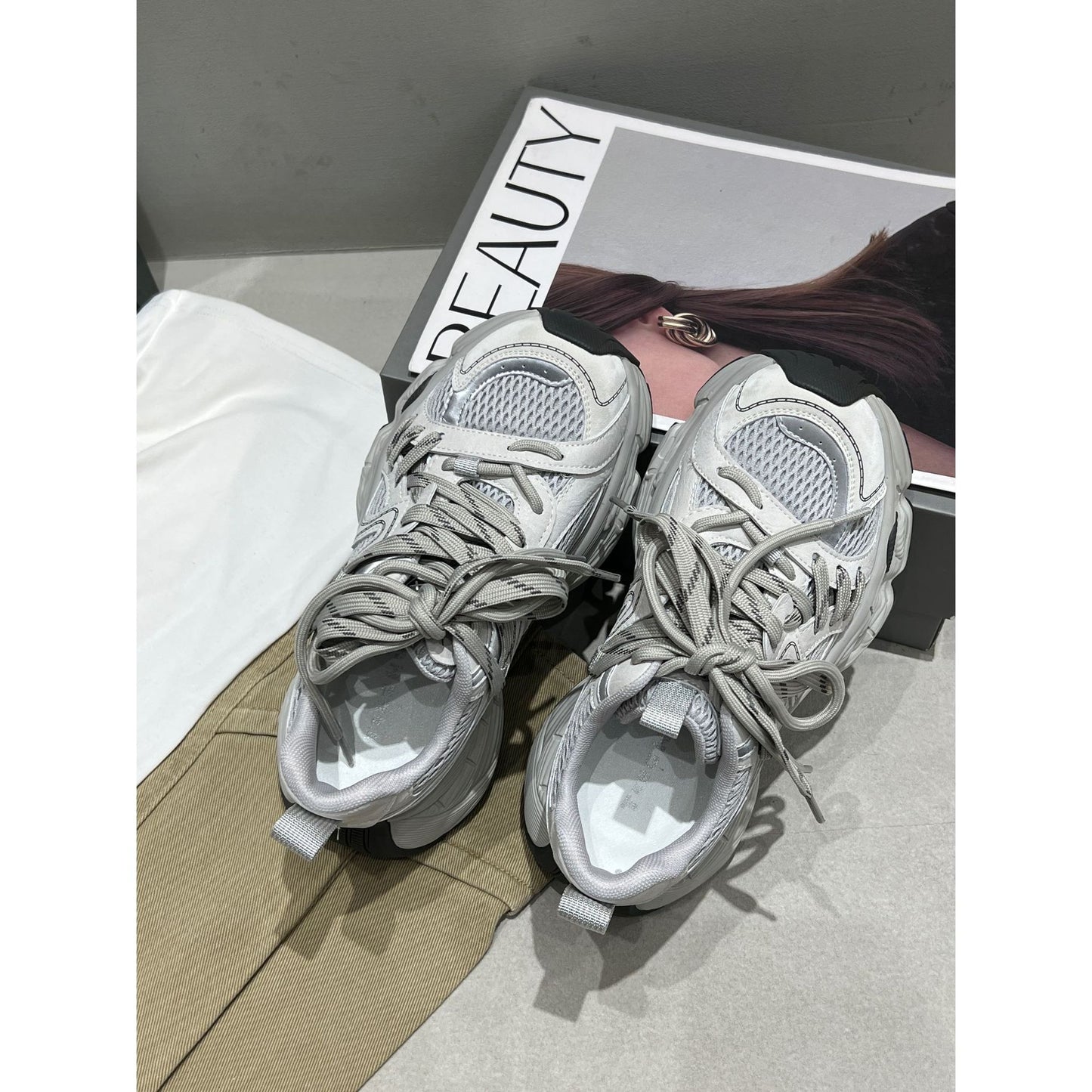 Women's Clunky Spring Mesh Stitching Breathable Lightweight Casual Shoes