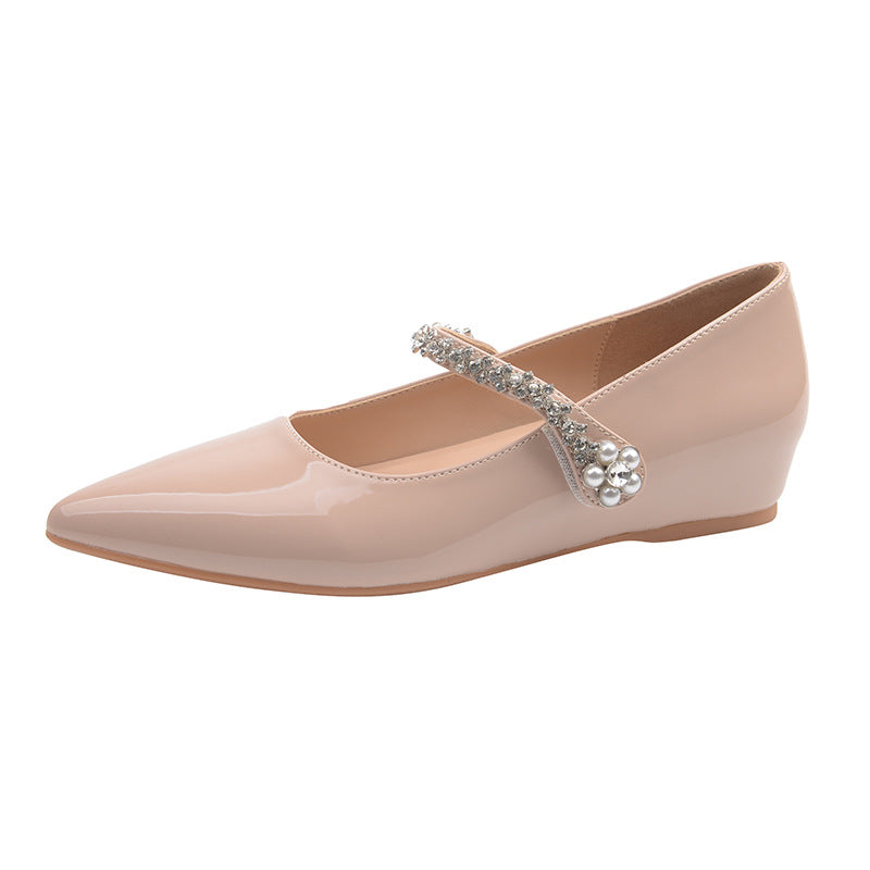Women's Korean Style Pointed Toe Rhinestone Mary Jane Low-cut Flat Wide Men's Shoes