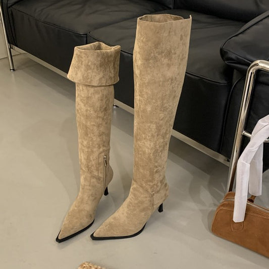 Small Two-way Side Zipper Pointed Toe Women's Leather Boots