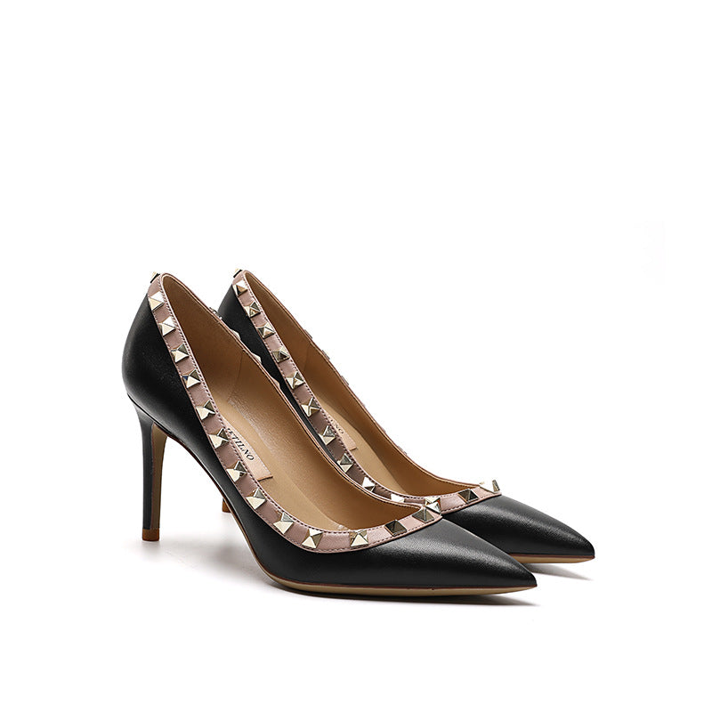Rivet High Female Stiletto Sexy Temperament Pointed V Home Heels