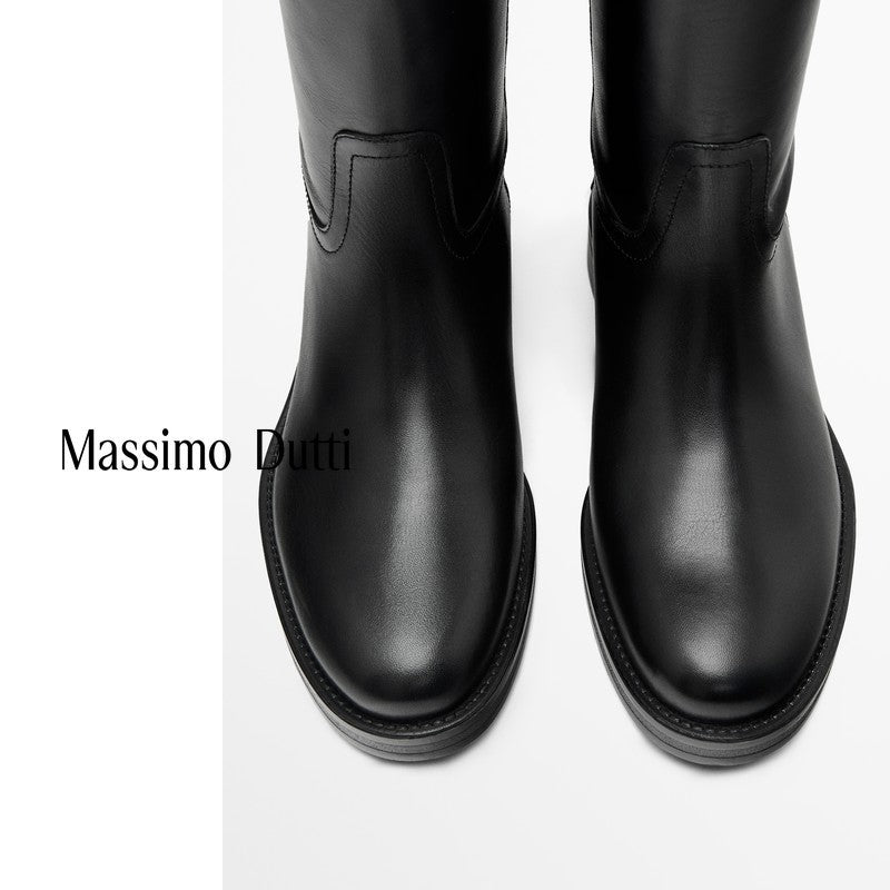 Women's Black Equestrian Style Below The Knee Men's Shoes