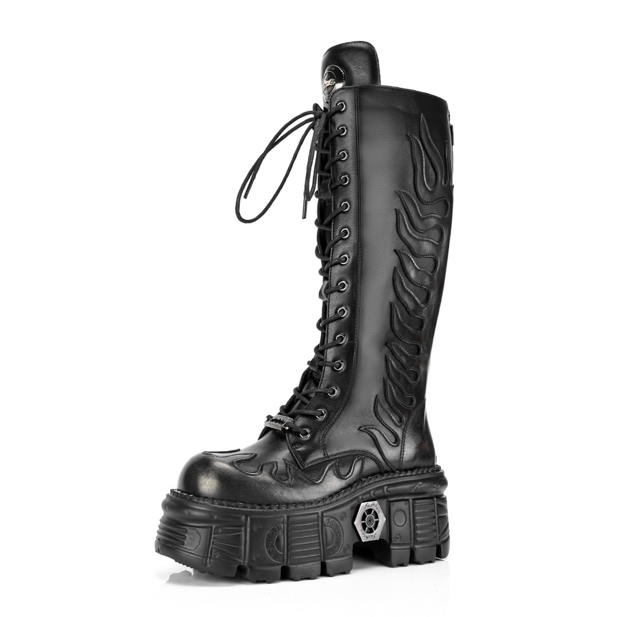 Thick Bottom Punk Black Flame Personality Tide Women's Leather Boots