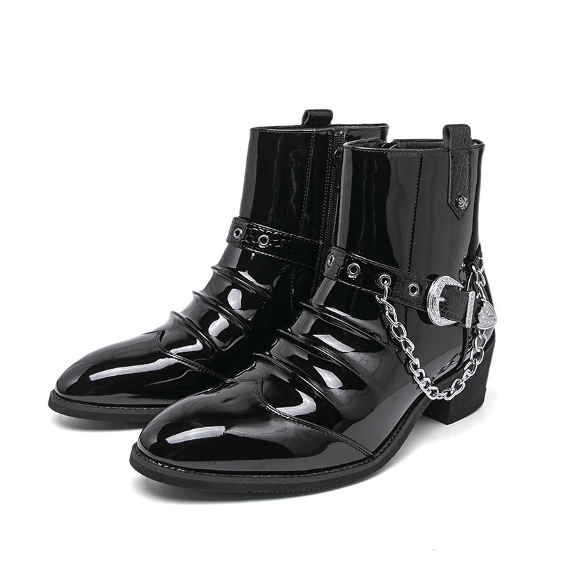 Men's Pointed Korean Style British Leisure Chain Decorative Leather Shoes