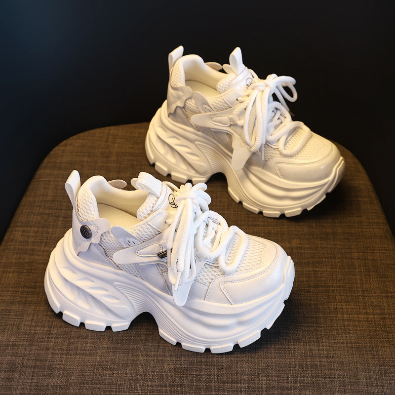 Women's Bottom Height Increasing Insole Mesh Breathable Clunky Spring Muffin Sports Casual Shoes