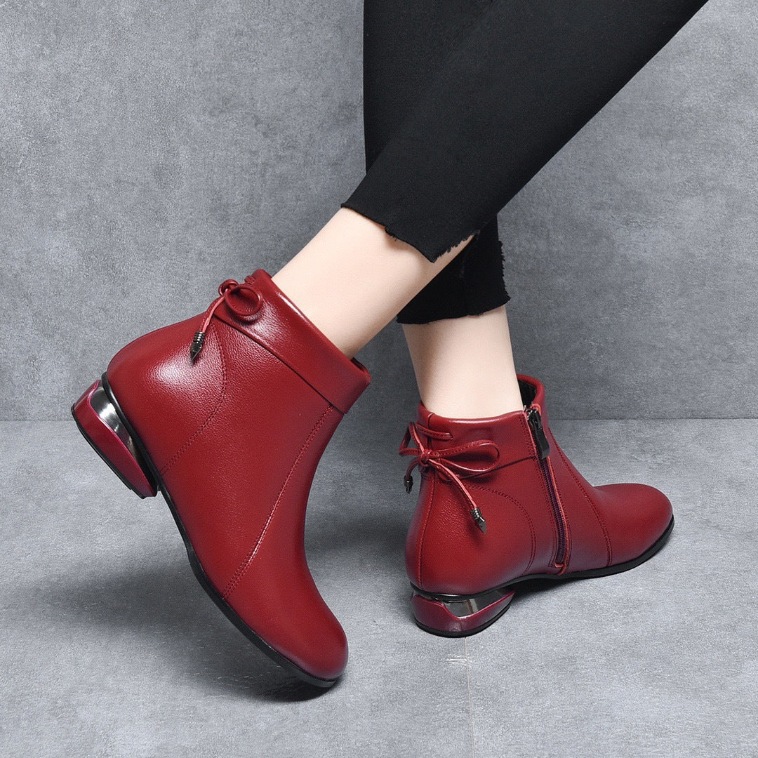 Women's Winter Short Flat Mom Spring British Women's Leather Boots