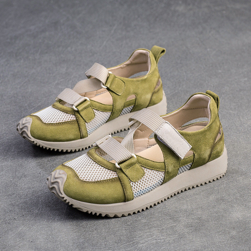 Women's Leisure Pumps Velcro Breathable Mesh Surface Leather Shoes