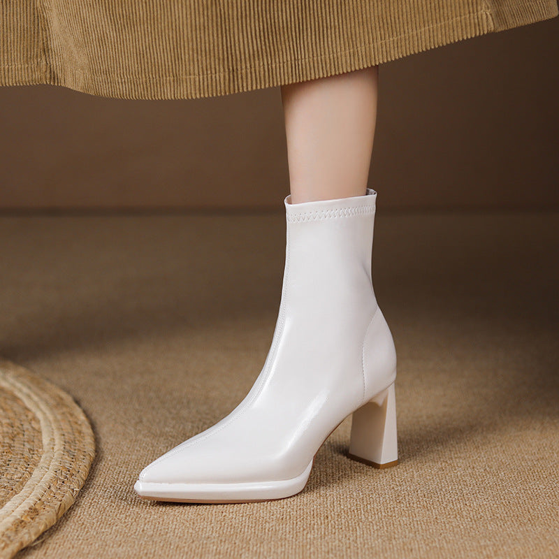 Graceful Solid Color Waterproof Platform Thick Heels