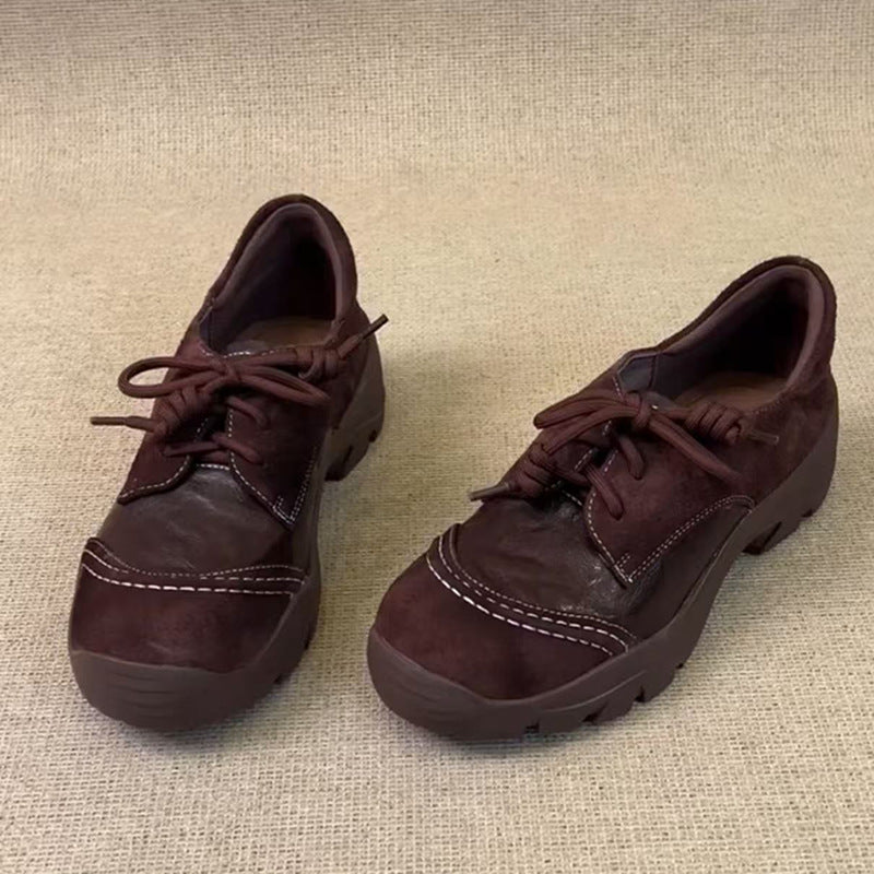 Women's Retro Lace Up Round Toe British Women's Fashion Shoes