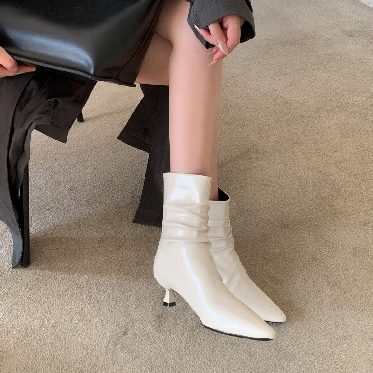 Women's Stiletto Short Pleated Pile Style Low Women's Shoes