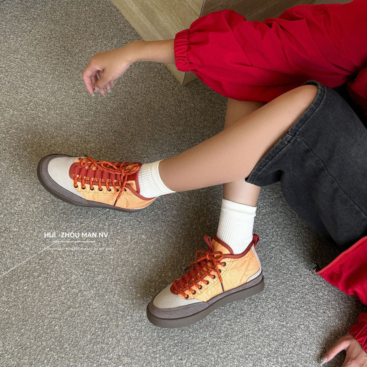 Women's Middle High Top Orange Stitching German Training Spring Low Heels