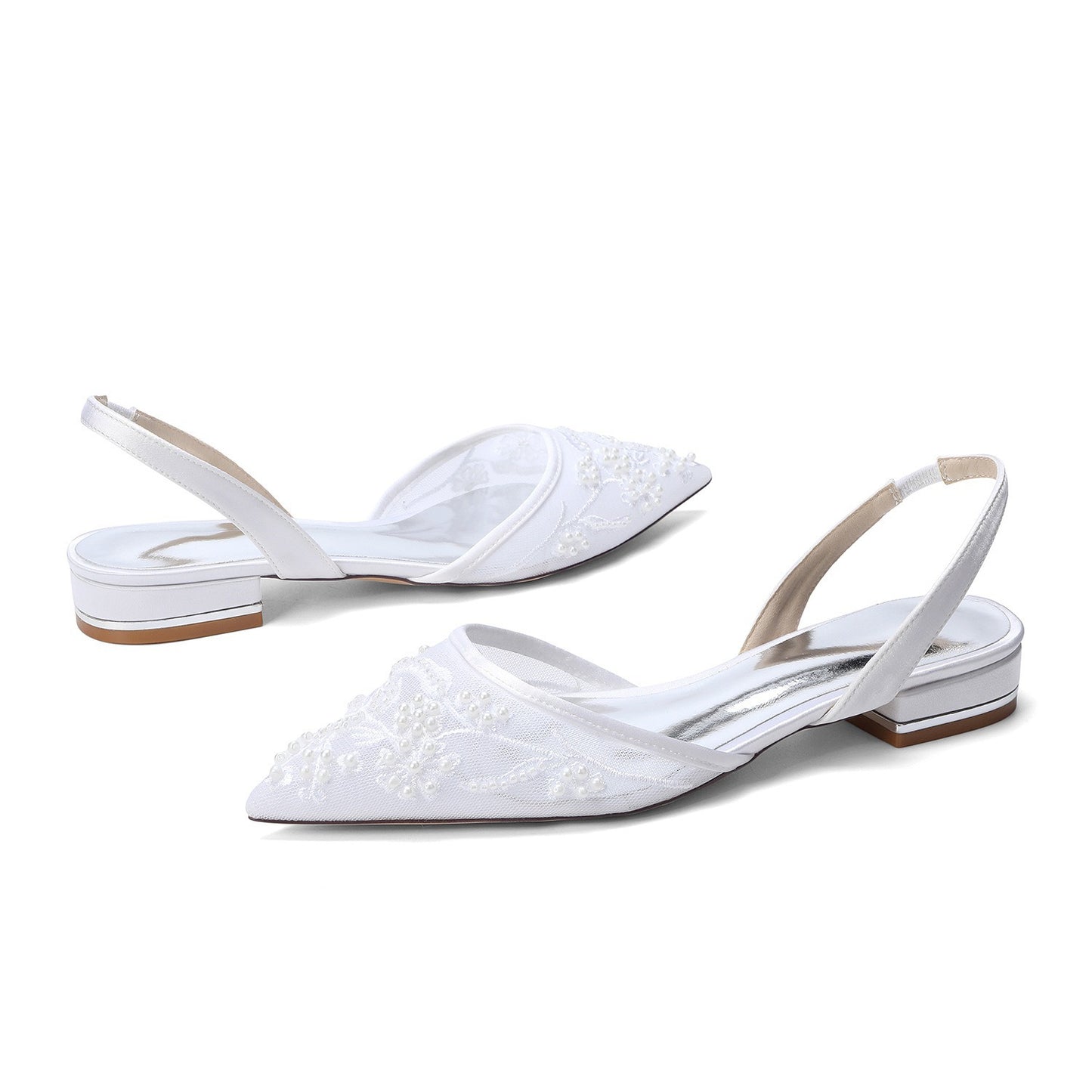 Women's Pointed Pearl Embroidered Back Strap Wedding Bridal Women's Fashion Shoes
