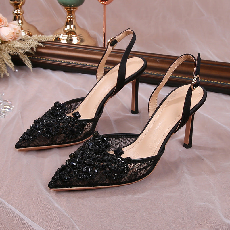 Women's White Wedding Lace Princess Style Stiletto High Heeled Sandals