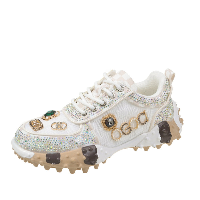 Women's Letter Pumps Rhinestone Durian Bottom Muffin Mesh Women's Sports Shoes