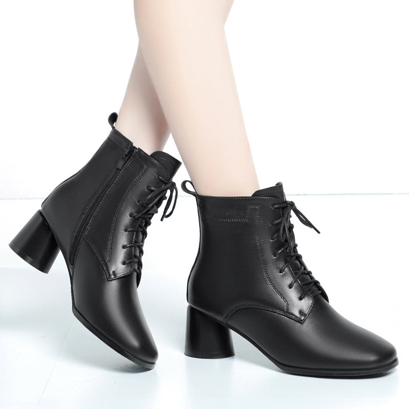 Women's White Martin Mid Ankle Soft Thin Women's Leather Boots