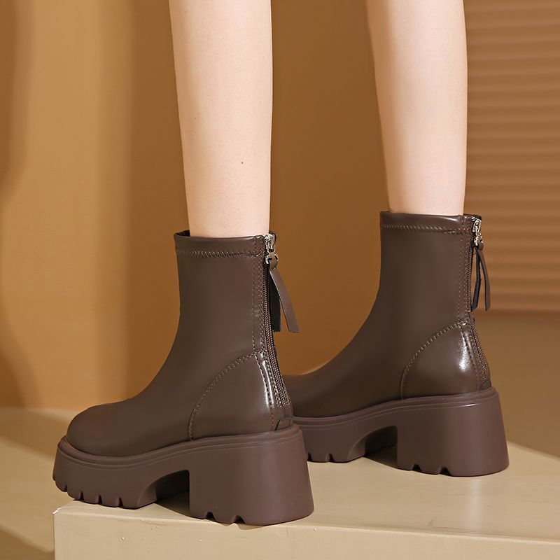 Women's Platform Martin British Style Ankle Small Height Increasing Thin Women's Leather Boots