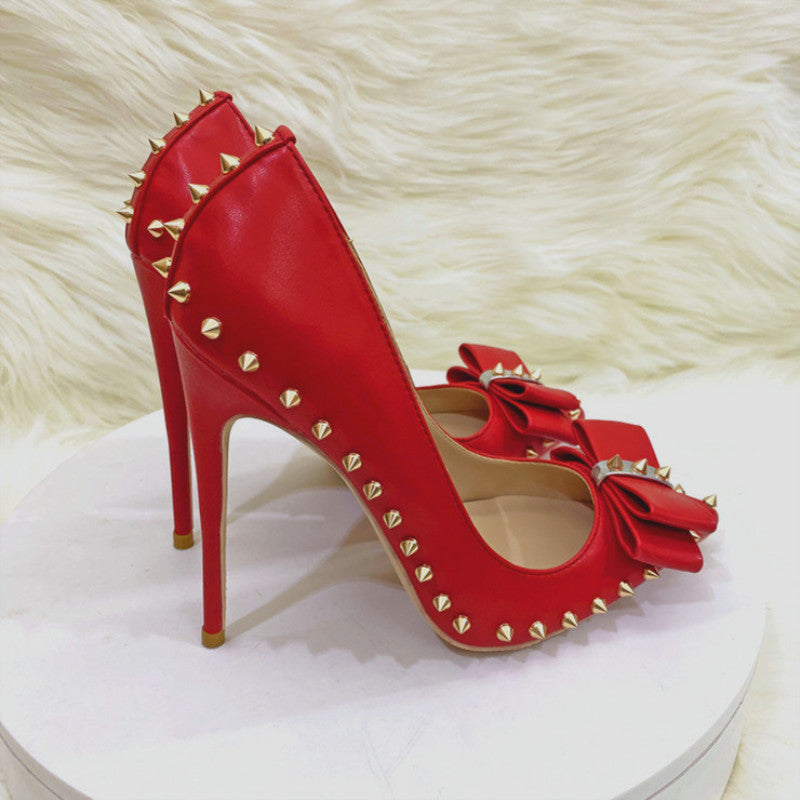 Women's Bowknot High Stiletto Sexy Pointed Shallow Mouth Men's Shoes