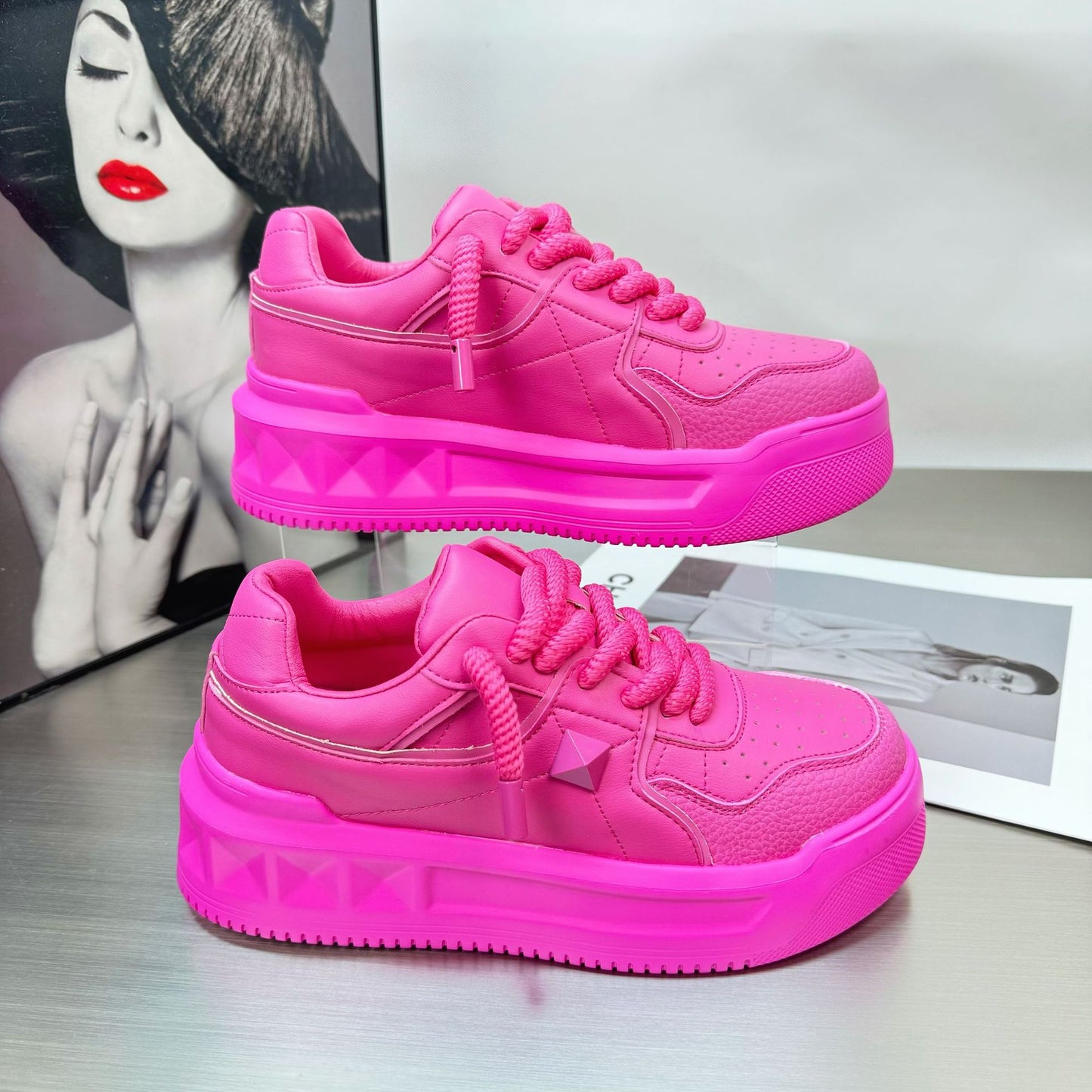 Genuine Yellow Rivet Platform Fashion White Sports Casual Shoes