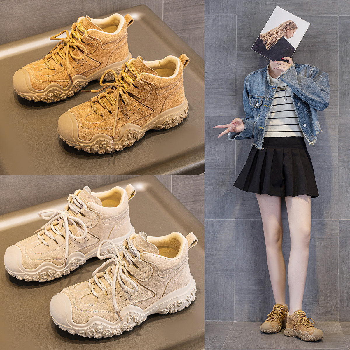 Women's Platform Martin Genuine Summer Short Retro Outdoor Hiking Women's Leather Boots