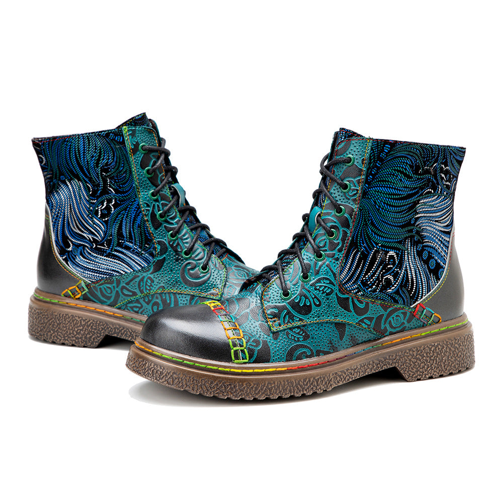 Hand-rub Color Printing Stitching Comfortable Flat Boots