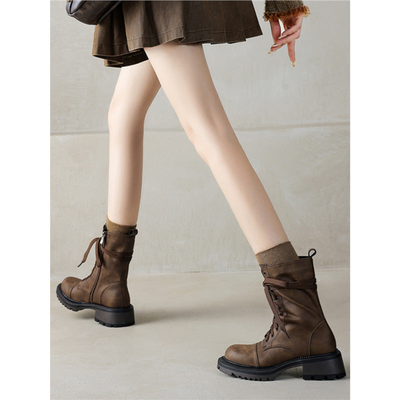 Women's Mid Martin Summer British Lace Up Short Women's Leather Boots