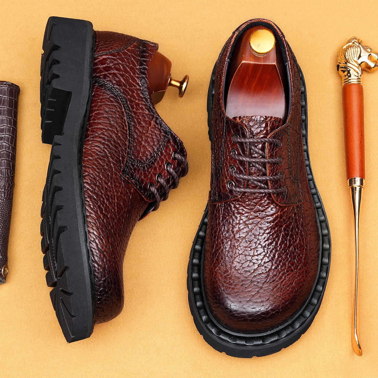 Men's Crocodile Pattern British Breathable First Layer Casual Shoes
