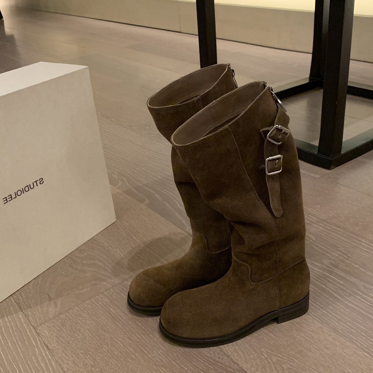 Version Increased Three-dimensional Round Head Zipper Women's Leather Boots