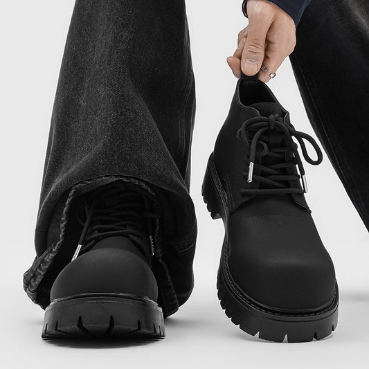 Men's Black Platform Height Increasing Couple Worker Men's Martin Boots