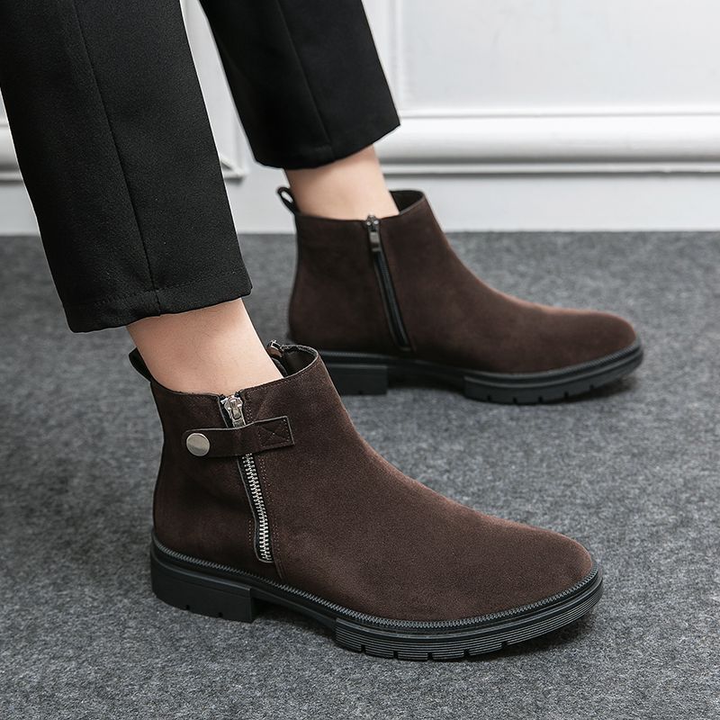 Men's Style Pointed Toe Inner Height Increasing British Suede Winter Men's Martin Boots