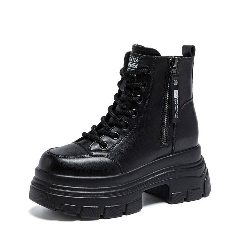 Women's Female British Style Autumn Small Winter Plus Veet Ankle Women's Leather Boots