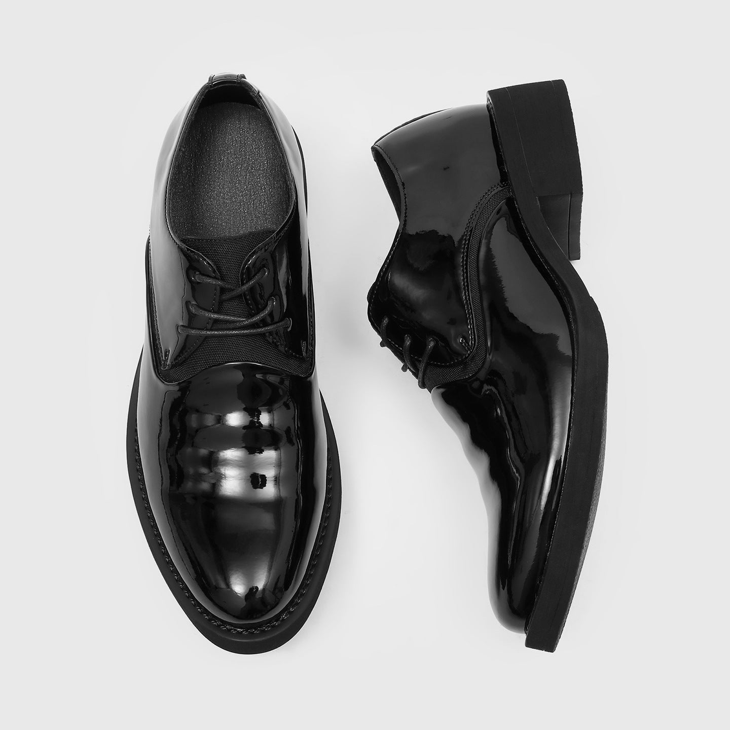 British Style Derby Lace Up Thick Bottom Glossy Men's Casual Leather Shoes
