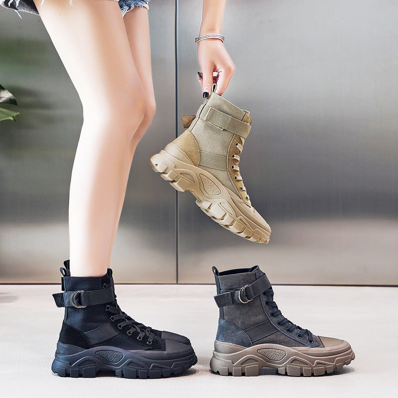 Women's Dr. Martens Autumn Three Colors Motorcycle Thin Breathable Handsome Increased Women's Leather Boots