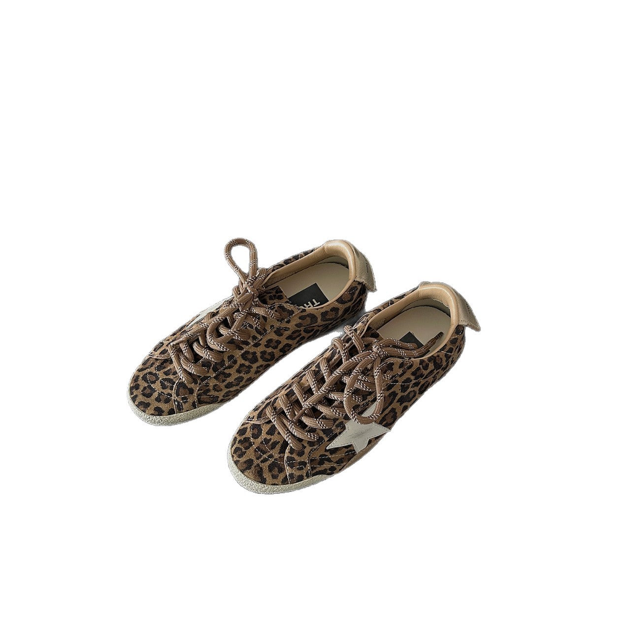 Women's Leopard Print Retro Distressed Star Height Increasing Insole German Training Women's Casual Shoes