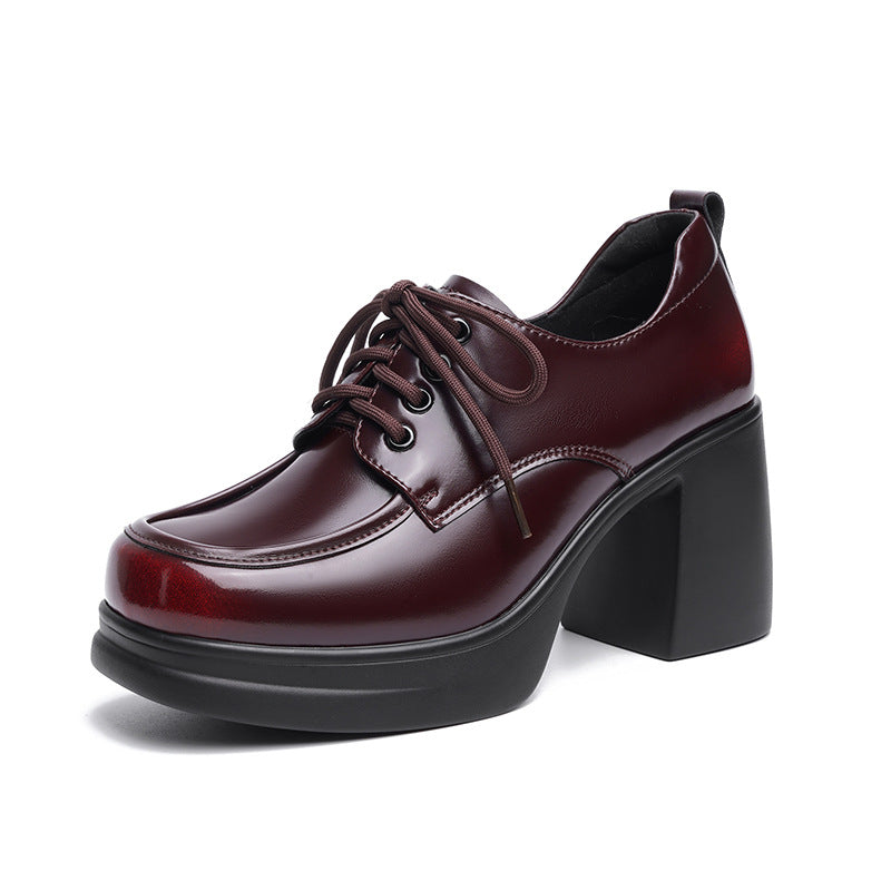 Women's Autumn Platform High Waterproof Genuine Bright British Women's Fashion Shoes