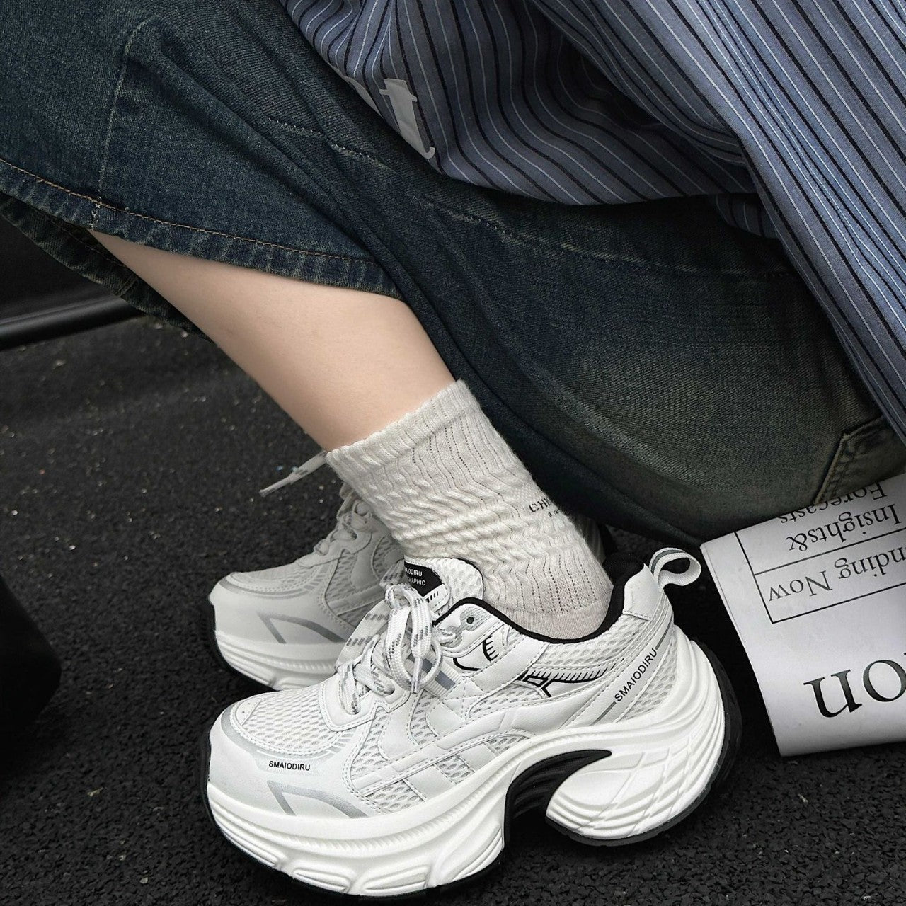 Women's Genuine Breathable Platform Dad Autumn Small Height Increased Women's Sports Shoes