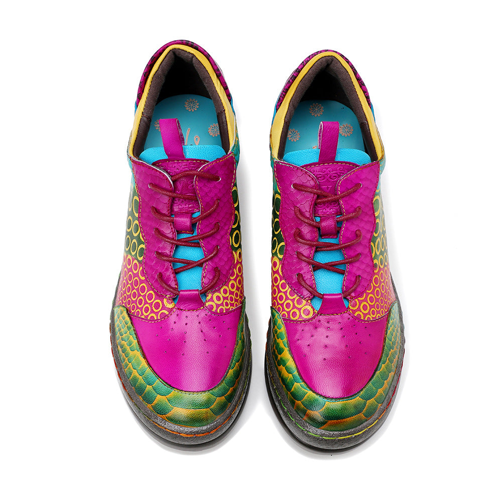 Women's Genuine Retro Contrast Color Chunky Flat Women's Fashion Shoes