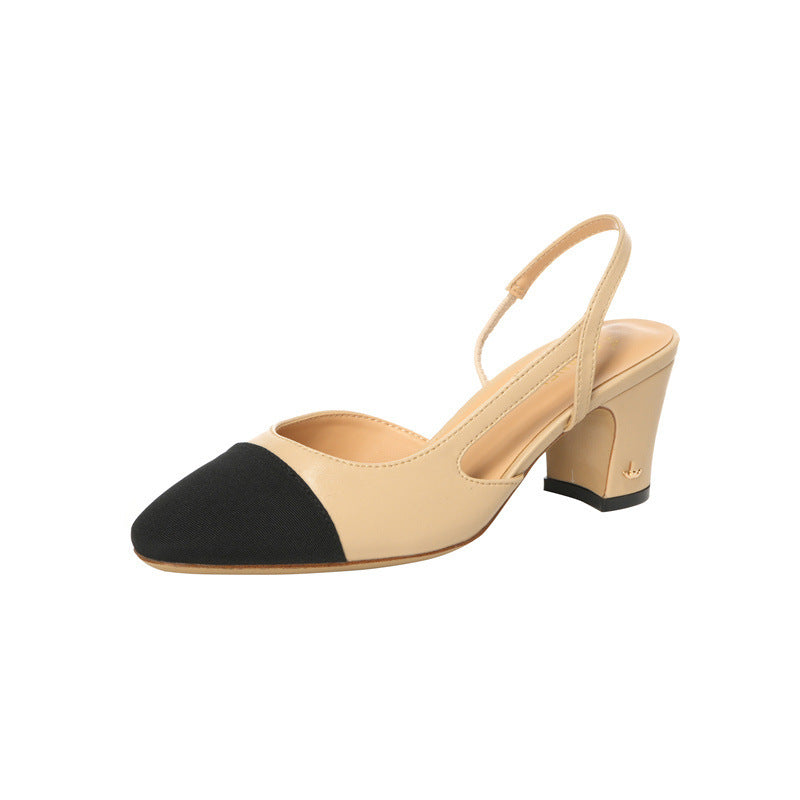 Women's Chunky Pumps Back Strap Square Toe Mid Empty Women's Fashion Shoes