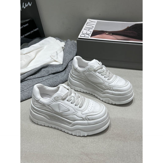 Women's Spring Genuine Polished Platform White Fashion Sneakers