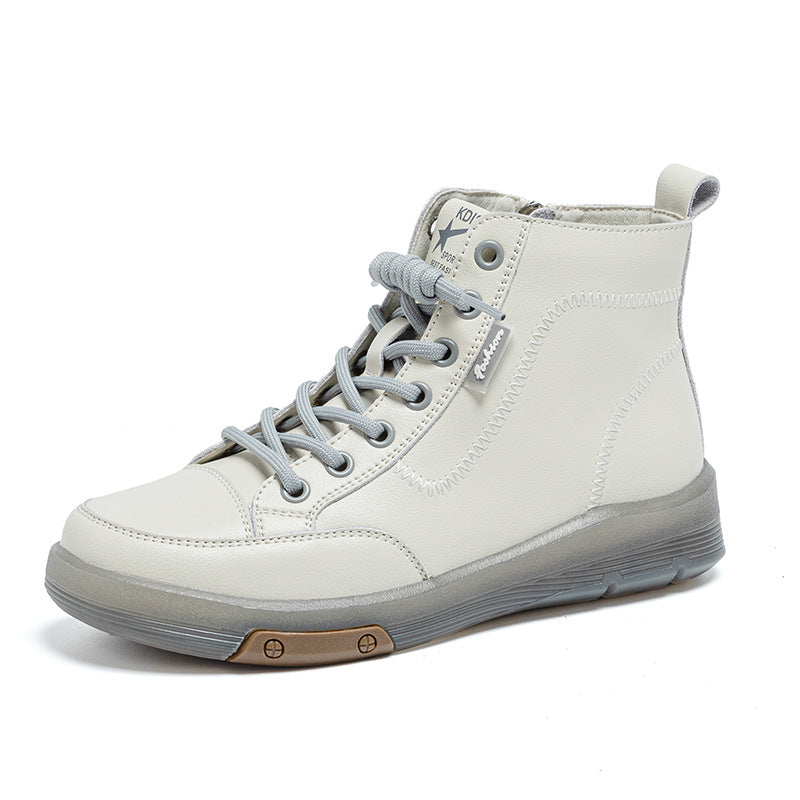 Women's Heavy Martin Electric Embroidered White Large Women's Leather Boots